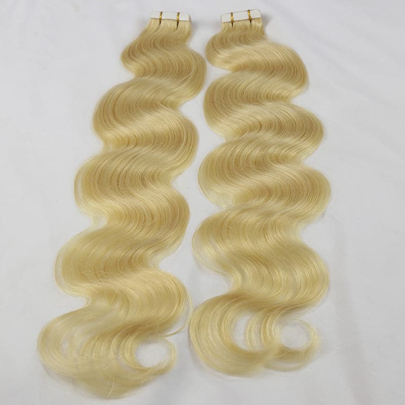 613 platinum blonde tape in extensions body wave 04