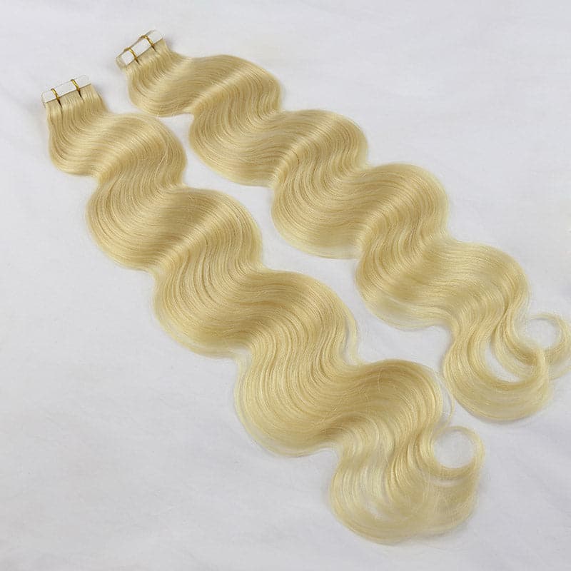 613 platinum blonde tape in extensions body wave 06