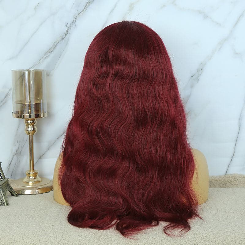 red burgundy colored body wave human hair 13x4 lace front wigs 4