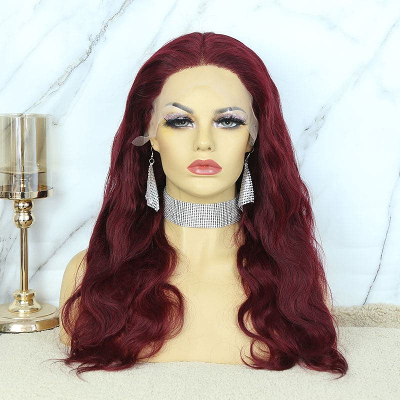 red burgundy colored body wave human hair 13x4 lace front wigs 2