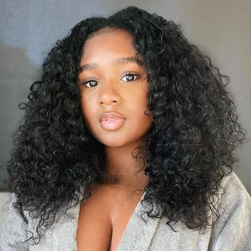 deep curly u part wig on natural hair