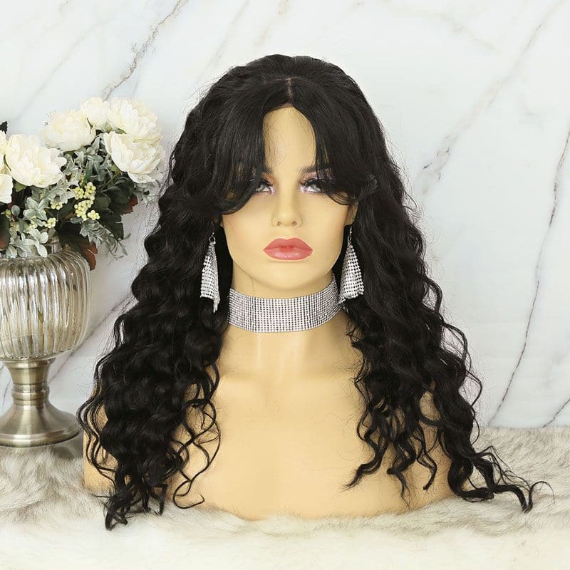 Cathy Bangs Loose Wave Silk Base 4x4 Closure Wigs