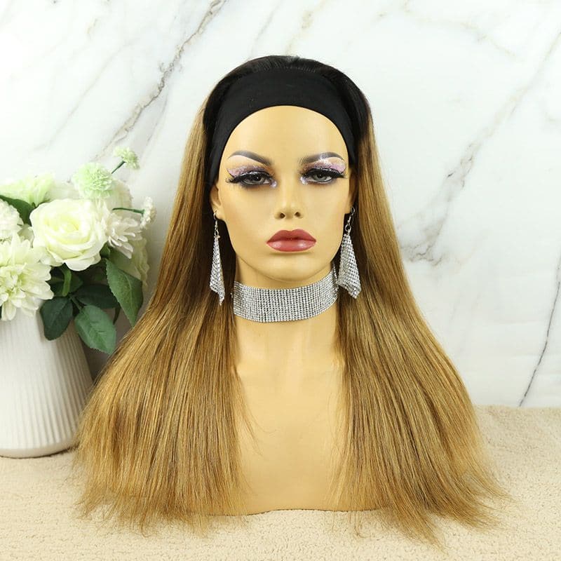 Cece Dark Roots Honey Human Hair Blonde Straight Headband Wig 4