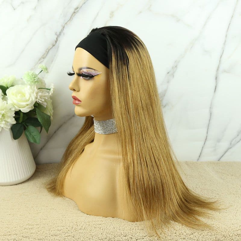 Cece Dark Roots Honey Human Hair Blonde Straight Headband Wig 5