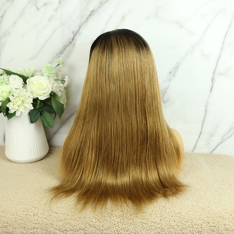 Cece Dark Roots Honey Human Hair Blonde Straight Headband Wig 6