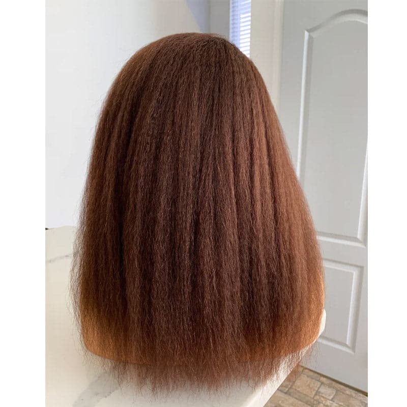 Light Brown Coarse Yaki Lace Front Wig Human Hair