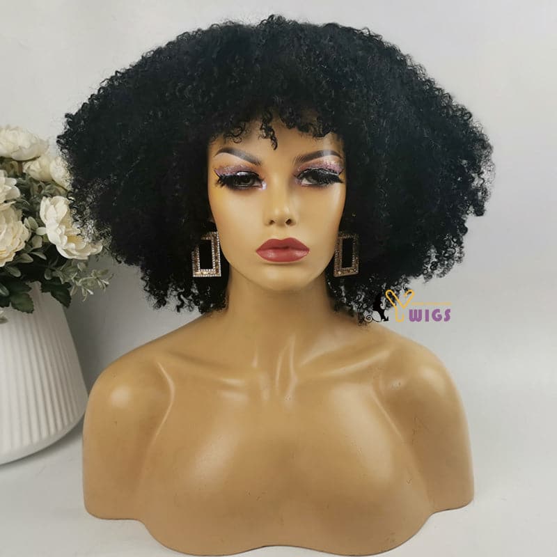 kinky curly afro glueless lace closure wig human hair