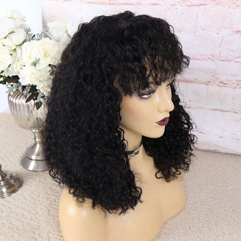 Deep Curly with Bang Silk Base 4x4 Closure Wigs 1