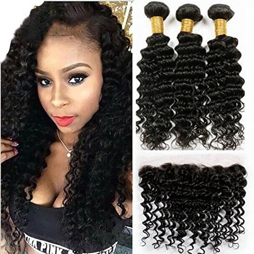 Deep Wave Brazilian Hair Bundles HD Lace 13×4 Lace Frontal PLP05