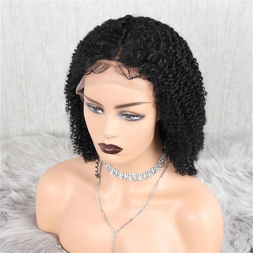 Glueless Brazilian Kinky Curly Bob Wig Human Hair 13 x 6 Lace Front Wig 12