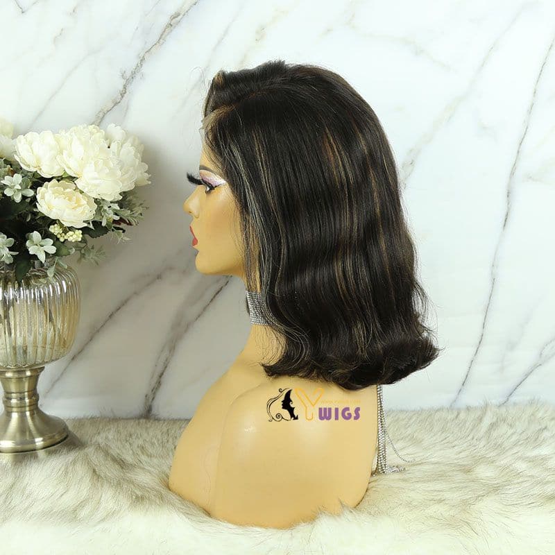 Highlighted Layered Natural Wave Short 360 Lace Frontal Bob Wig left2