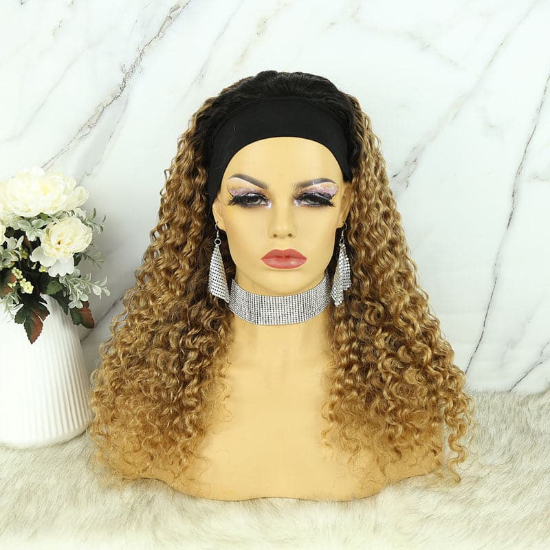 Honey Blonde Omber Deep Wave Headband Wig