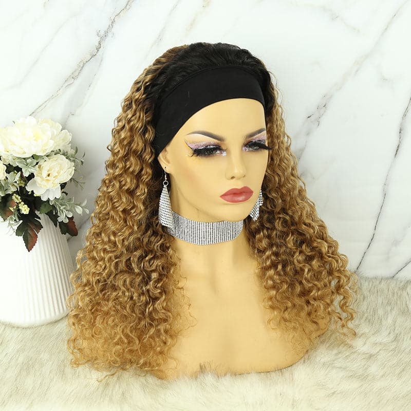Honey Blonde Omber Deep Wave Headband Wig