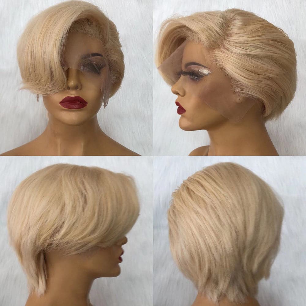 blonde lace front bob wig short pixie style