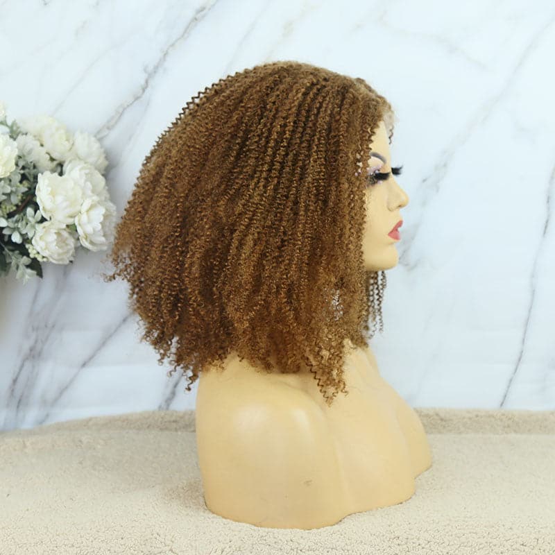 custom colored afro kinky curly 5x5 lace closure bob wig 3