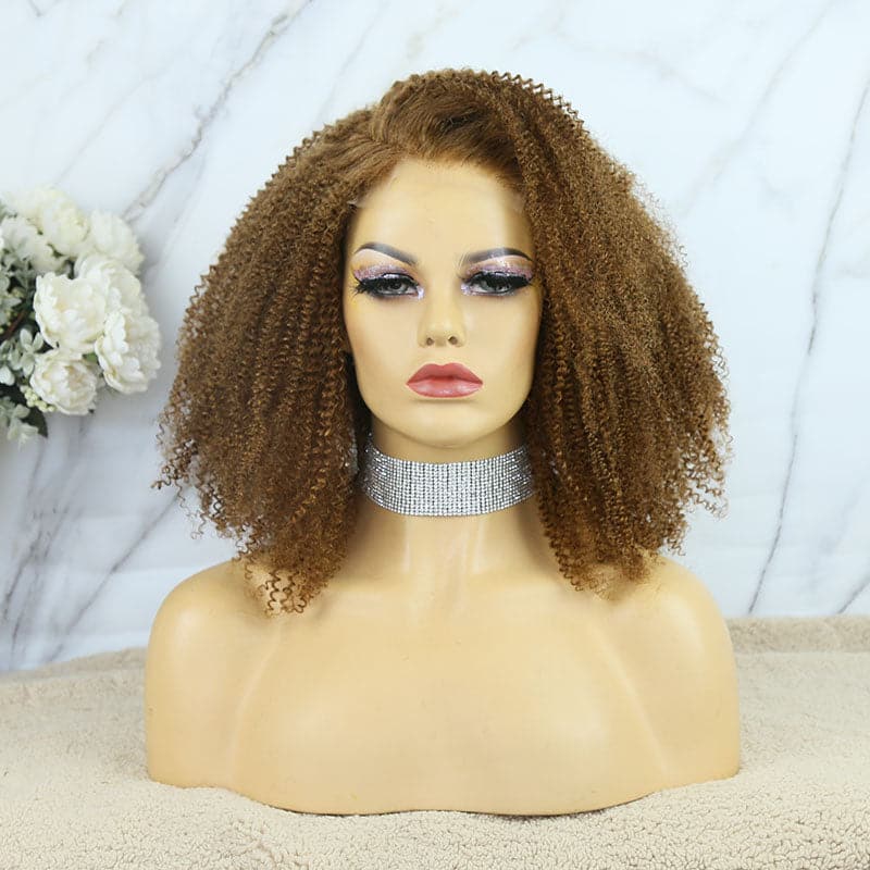 custom colored afro kinky curly 5x5 lace closure bob wig 2