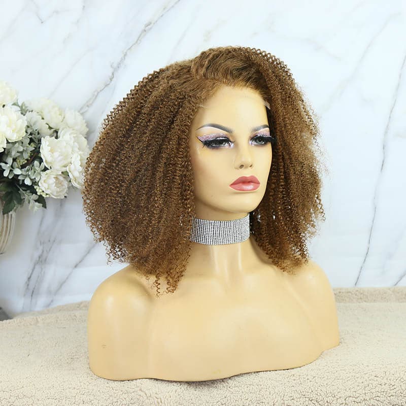 custom colored afro kinky curly 5x5 lace closure bob wig