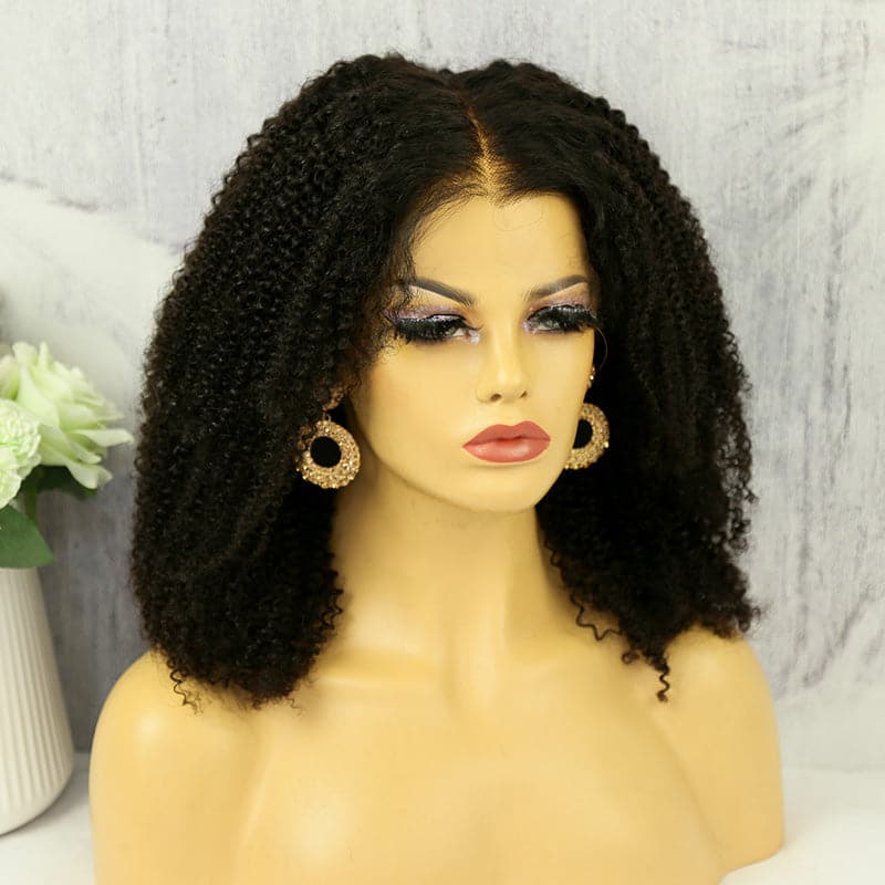 Kinky curly clear lace human hair 13x6 lace front wig 4