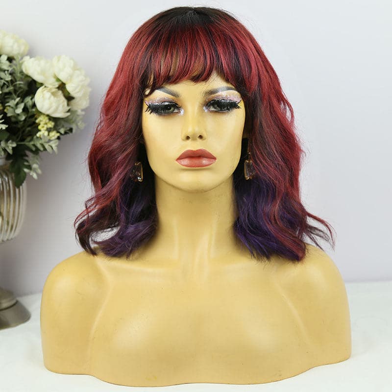 body wave scalp top no lace full machine made human hair wig with bang front