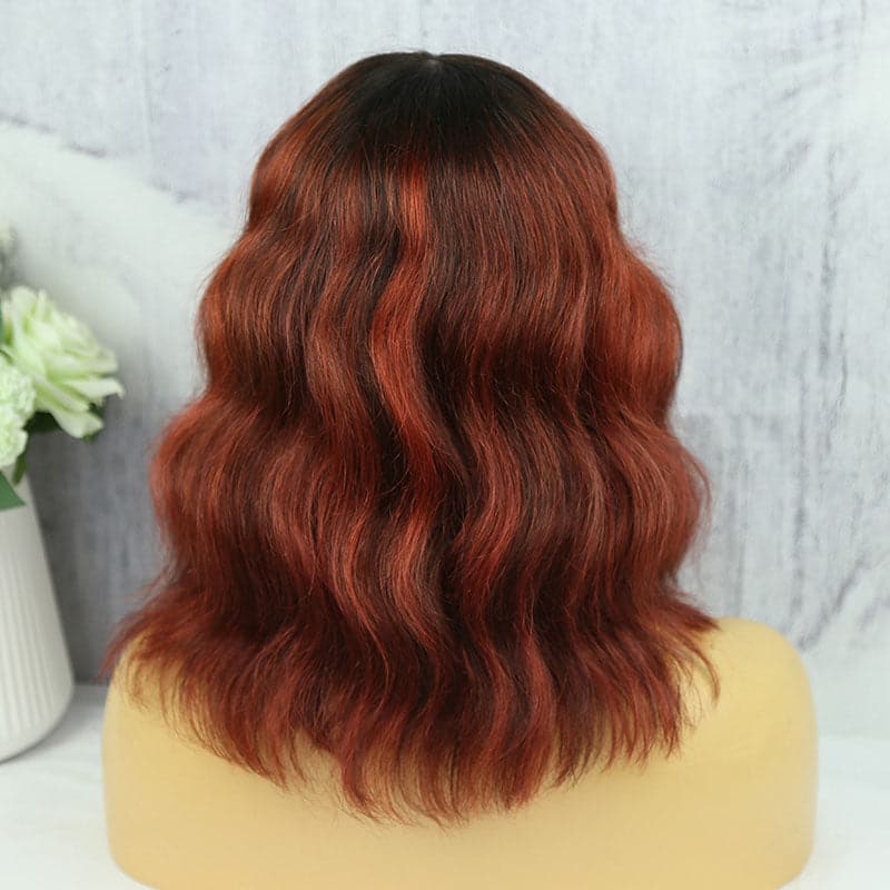 fiery red body wave with bang scalp top no lace wig 5