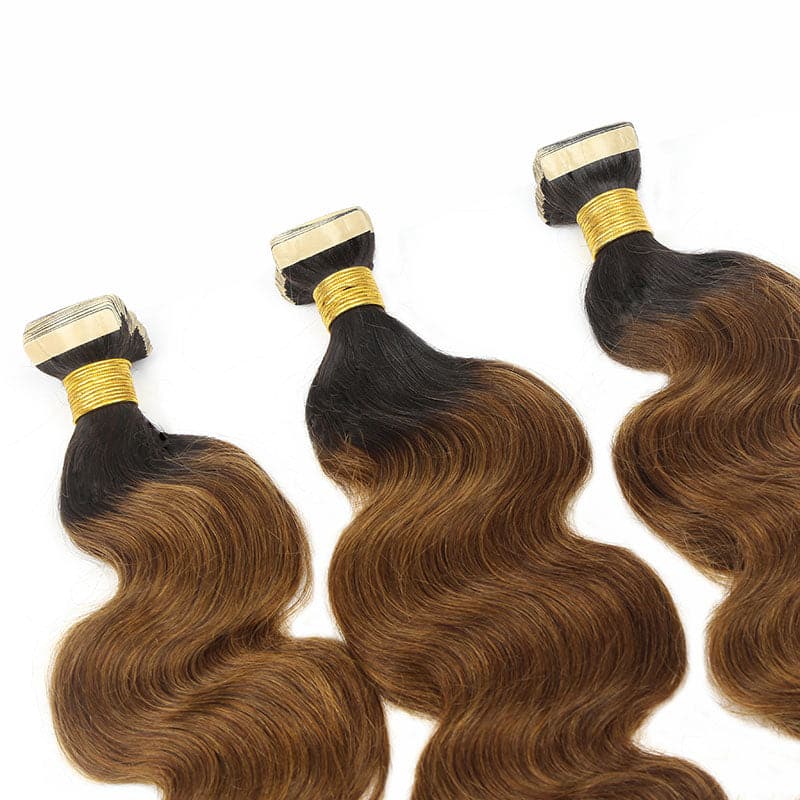 ombre honey brown tapein hair extension body wave human hair