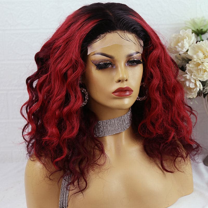 custom red loose wave 5x5 lace closure front wig 2