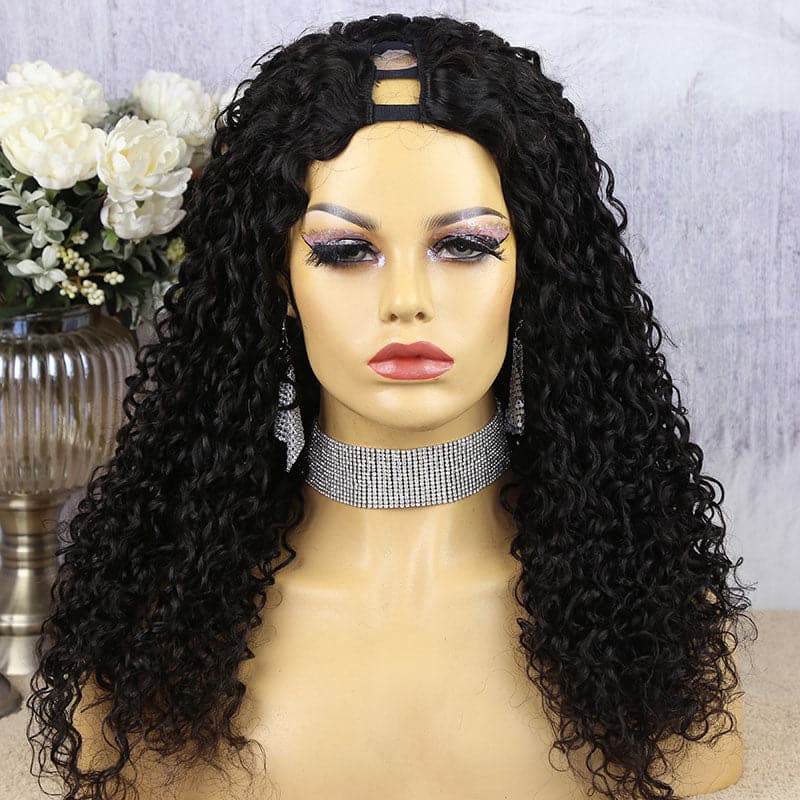 deep curly u part wig on natural hair