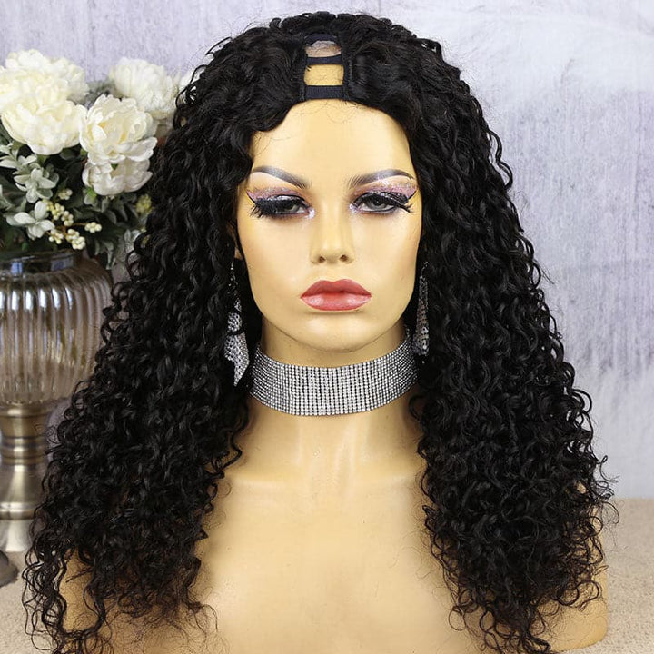 deep curly u part wig on natural hair