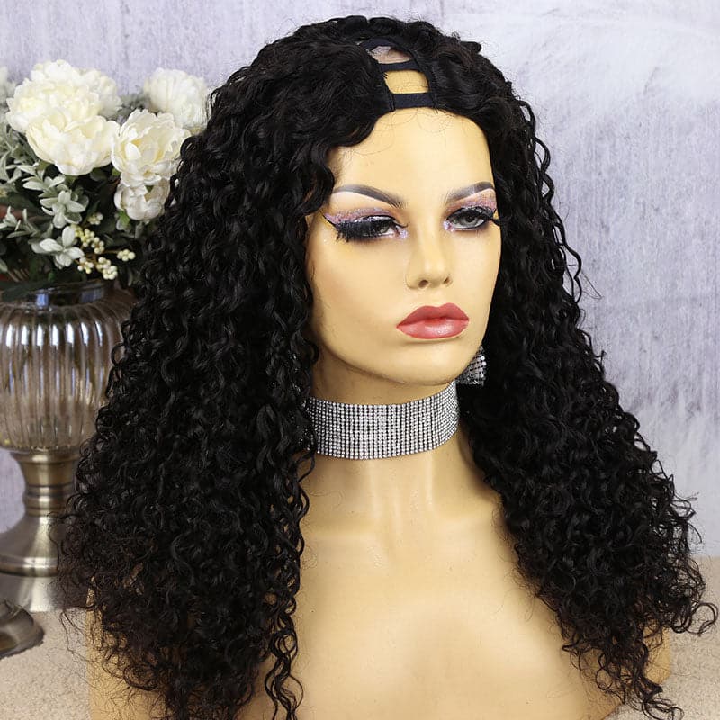deep curly u part wig on natural hair