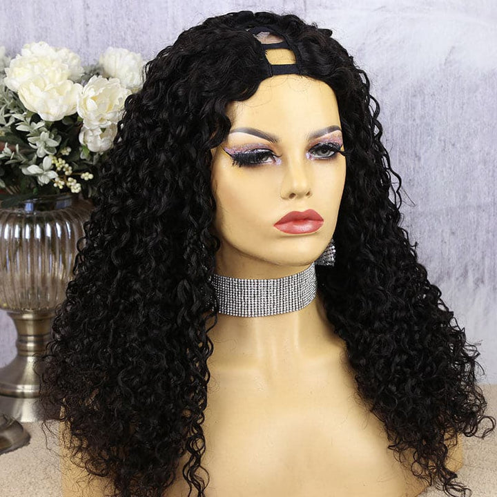 deep curly u part wig on natural hair