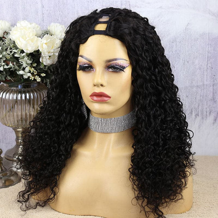 deep curly u part wig on natural hair