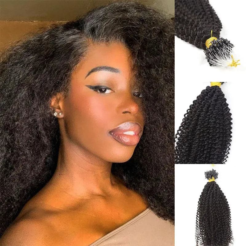 Natural Color Afro Kink Curly Micro Loop Hair Extension