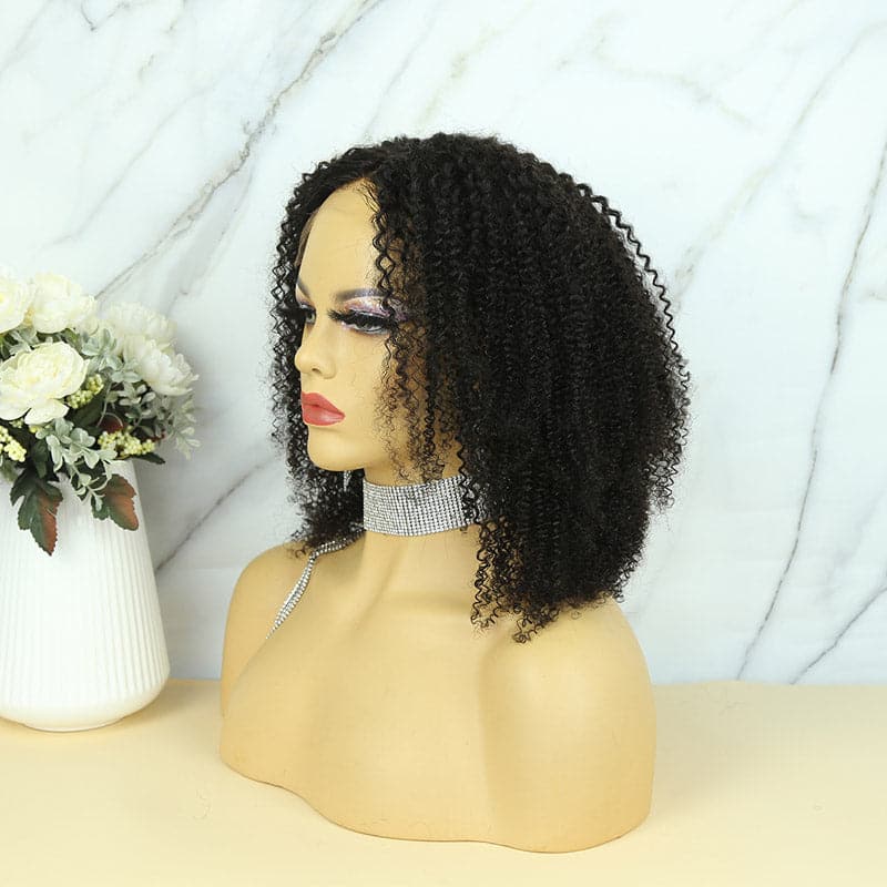 High-quality kinky curly human hair lace closure wig
