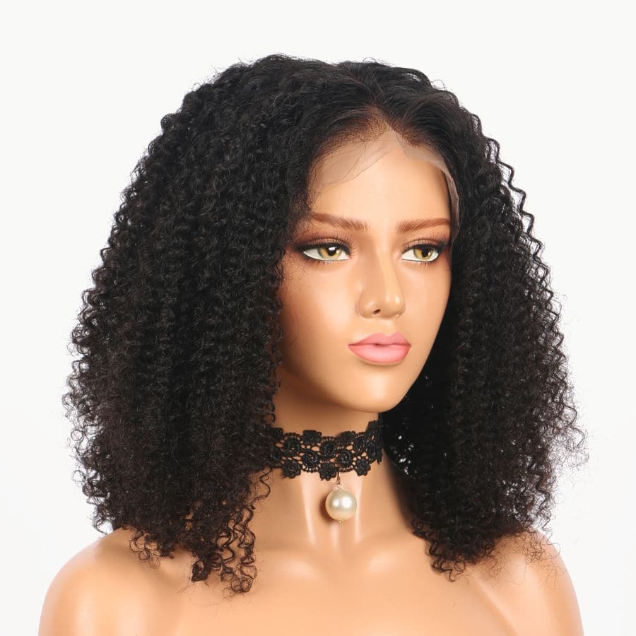 Kinky Curly Human Hair 360 Lace Frontal Bob Wigsfront1