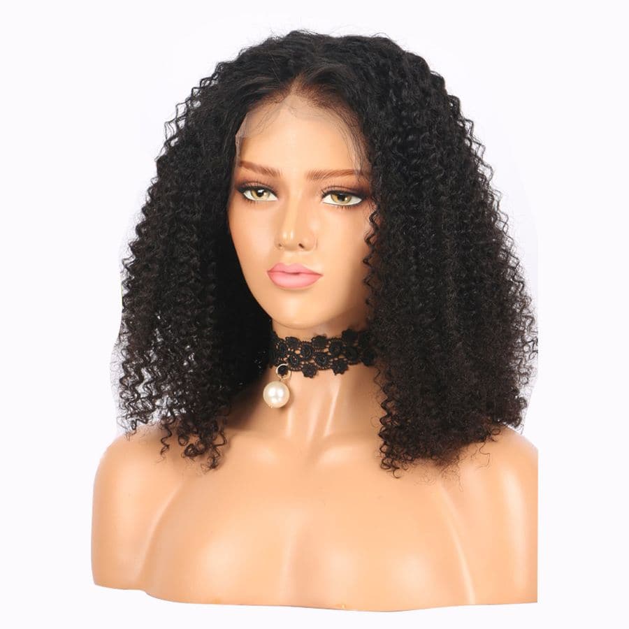 Kinky Curly Human Hair 360 Lace Frontal Bob Wigsfront2