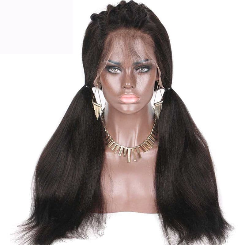 Light Yaki Straight 360 Lace Frontal Wigs Human Hair AOB22 front2