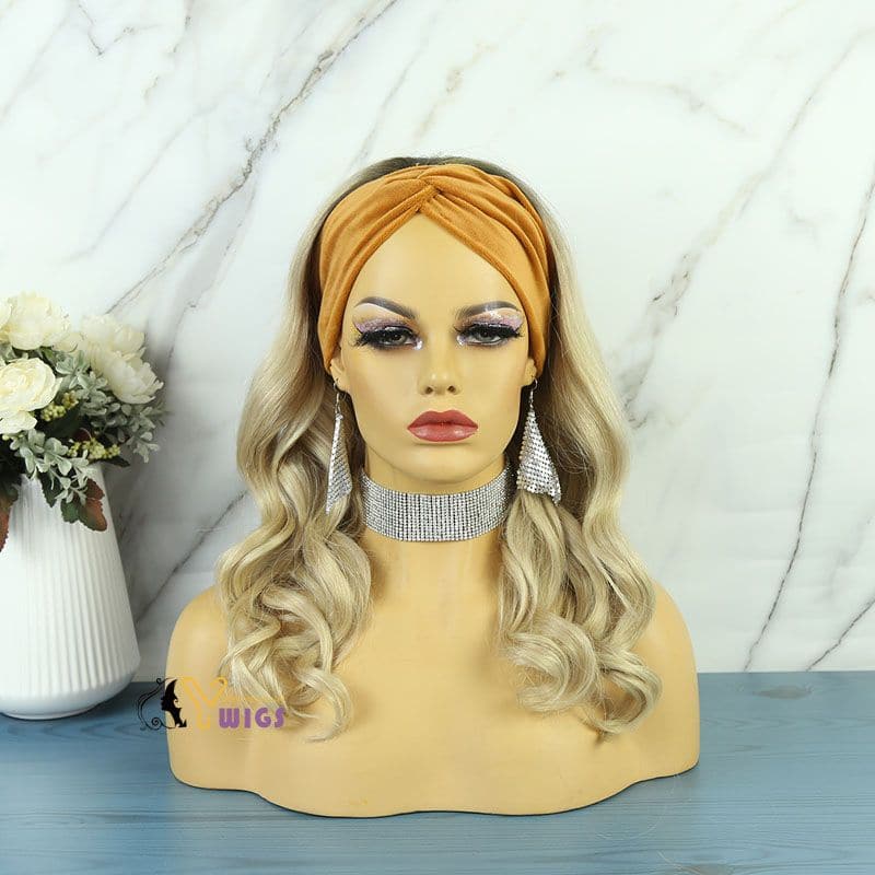 Luxurious Tinashe Dark Roots Ash Blonde Body Wave 9A Human Hair Headband Wig 1