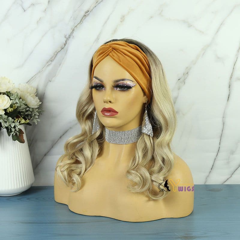 Luxurious Tinashe Dark Roots Ash Blonde Body Wave 9A Human Hair Headband Wig 2