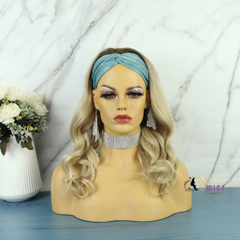 Luxurious Tinashe Dark Roots Ash Blonde Body Wave 9A Human Hair Headband Wig 3