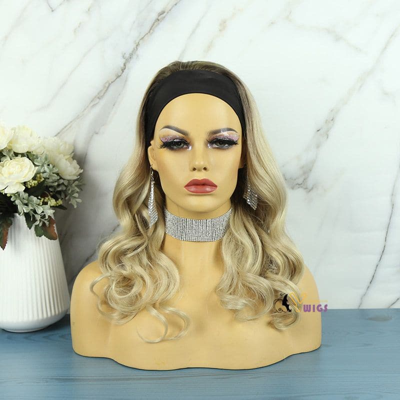 Luxurious Tinashe Dark Roots Ash Blonde Body Wave 9A Human Hair Headband Wig 6