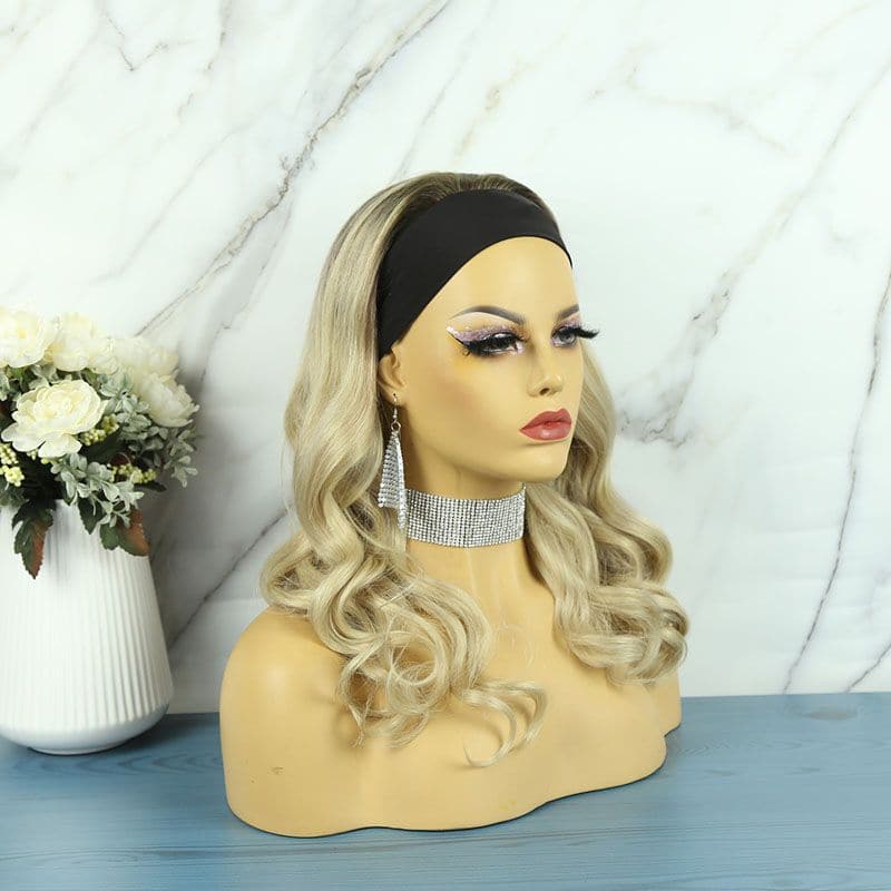 Luxurious Tinashe Dark Roots Ash Blonde Body Wave 9A Human Hair Headband Wig 7