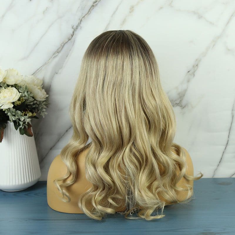 Luxurious Tinashe Dark Roots Ash Blonde Body Wave 9A Human Hair Headband Wig 8