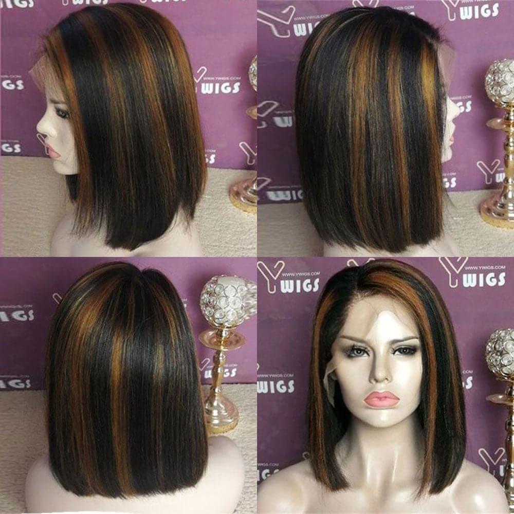 Marsha Brown Highlighted Straight 13X6 Lace Front Human Hair Bob Wig 6