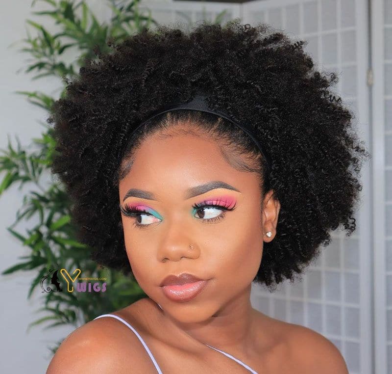 Mary Afro Kinky Curly Human Hair Headband Wig 1