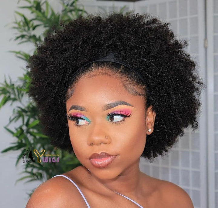 Mary Afro Kinky Curly Human Hair Headband Wig 1