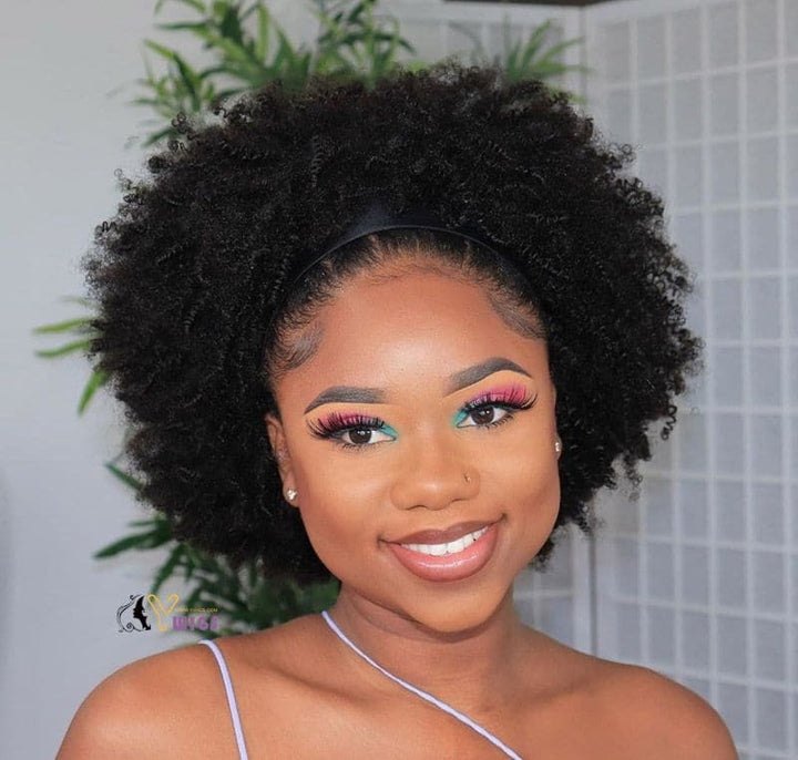 Mary Afro Kinky Curly Human Hair Headband Wig 2