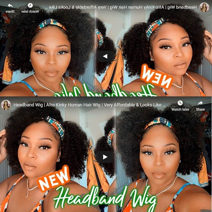 Mary Afro Kinky Curly Human Hair Headband Wig 3