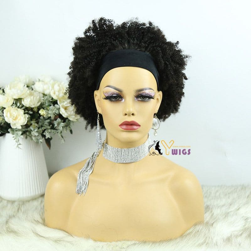 Mary Afro Kinky Curly Human Hair Headband Wig 9