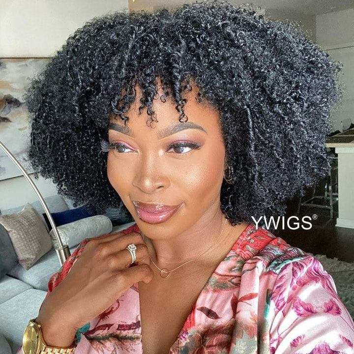 kinky curly lace closure wig human hair