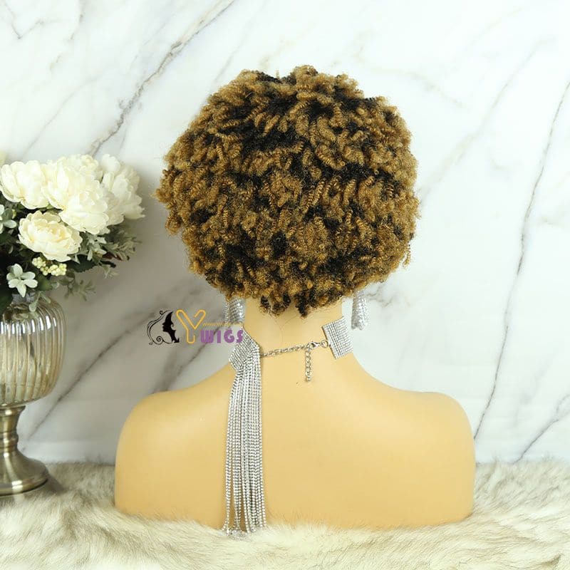 Nia #27 Honey Blonde Afro Kinky Curly Human Hair Headband Wig 6